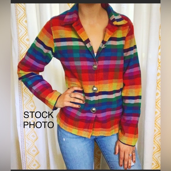 Willow Ridge Tops - Willow Ridge Cotton Rainbow Plaid Shirt Blouse. Vintage (1980’s).  Sz XL.   EUC!